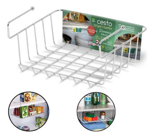 Cesto Organizador Multiuso 24cm Aço Para Prateleira