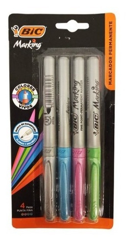 Marcador Bic Marking Permanente C/grip Metalizado X4 Colores