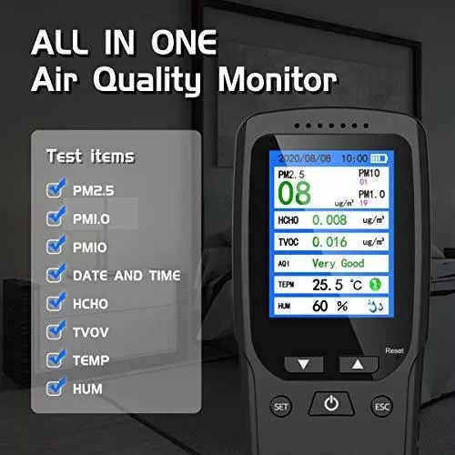 monitor de contaminación de calidad del aire detector medidor gas sensor  tester