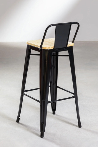 Taburete Tolix Madera Con Respaldo 66cm