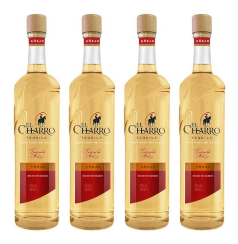 Pack De 4 Tequila El Charro Añejo 100% 1 L