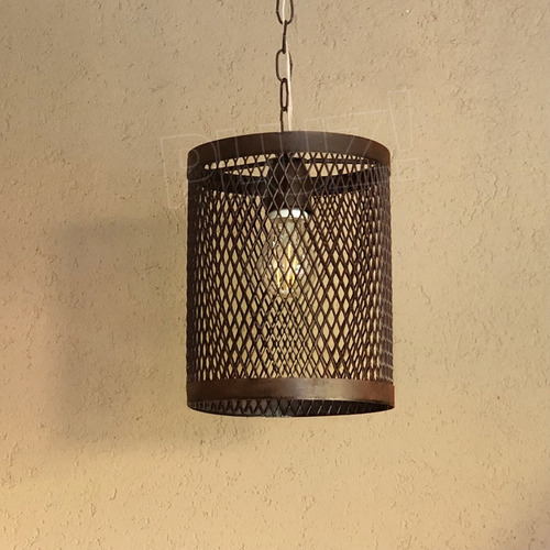 Colgante Tambor Chico Malla Metal 1 Luz - Chapa Hierro Óxido