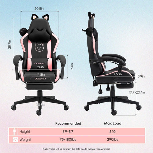 Dowinx Silla Para Juegos Linda Con Orejas De Gato Y Soporte