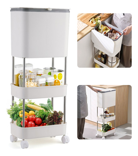 Cubo De Basura De Cocina Y Carrito De Almacenamiento 2 In 1.