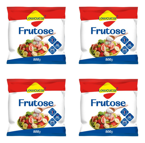Kit Com 4 Adoçante Frutose Lowçucar Refil 500g