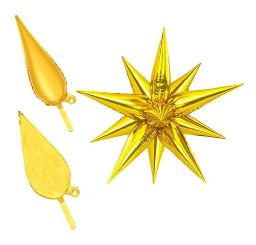Globo Metálico Motivo Estrella De 12 Puntas 3d / Dorado
