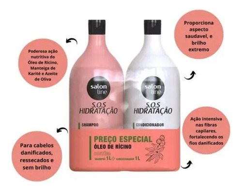 Kit Shampoo Condicionador Sos Óleo De Rícino Salon Line 1l