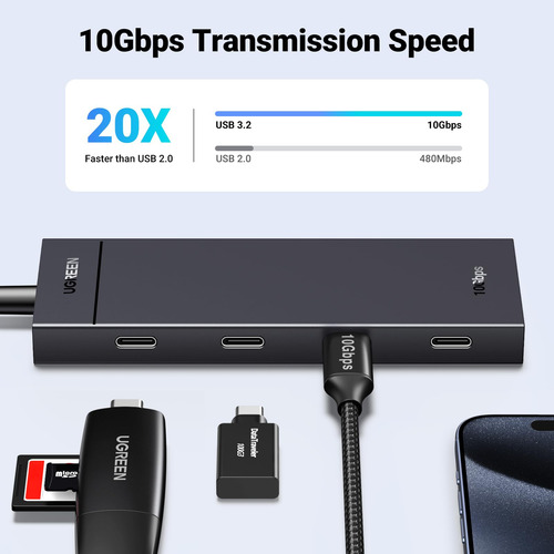Adaptador Usb C Hub Ugreen 4 Em 1 Com 4 Usb-c 3.2 10gbps Par