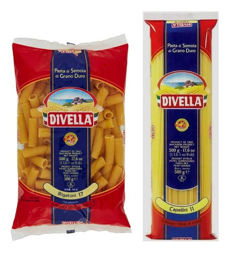 4 Pack Pasta Capellini Y Rigatoni Divella 500 Grs