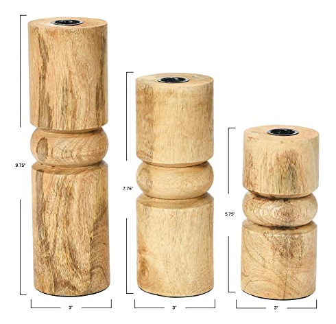 Mesa De Juego Con 3 Portavelas Cónicos Apilados De Madera