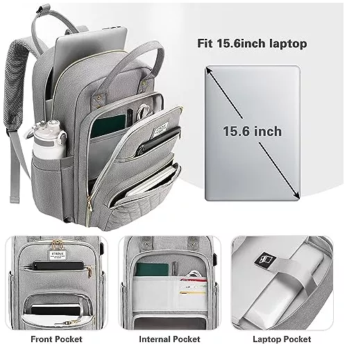 Mochila de almuerzo para mujer, mochila para laptop de 15.6 pulgadas con  puerto USB, mochila de trabajo para profesores y enfermeras con bolsa de