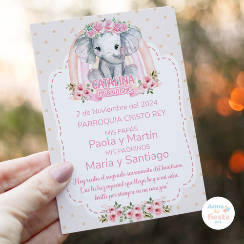Kit Imprimible Elefante Bebé Rosa Personalizado