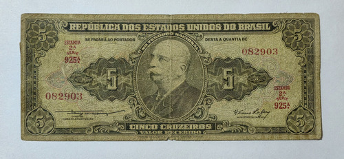 Billete 5 Cruzeiros 1953 Brasil Fine