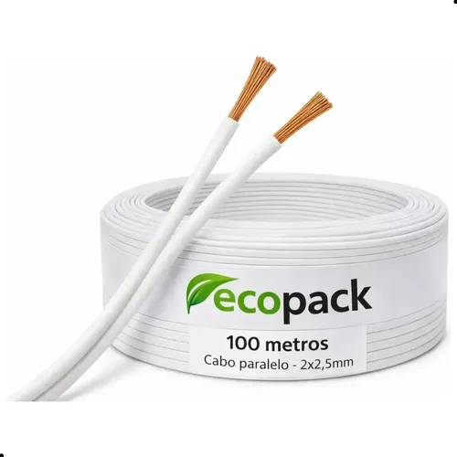 Cabo Paralelo 2x2,5mm Ecopack Fio Elétrico Instalação Residencial E Comercial Pvc Alta Resistência - 100m