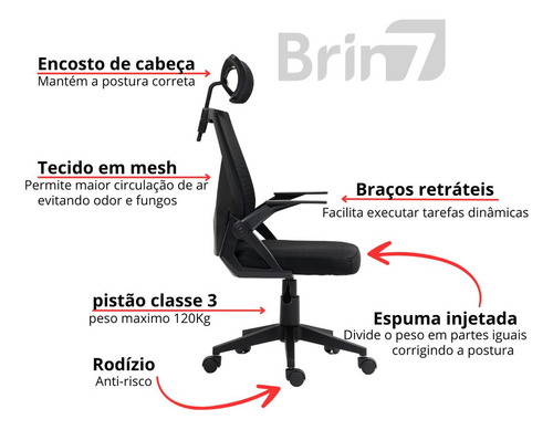 Cadeira Para Escritorio Giratória Tecido Em Mesh Brin7