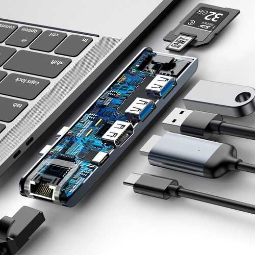 Hub P/mac Dual Type-c Hdmi Sd Tf Usb 3.0 2 Ethernet Usb-c Pd