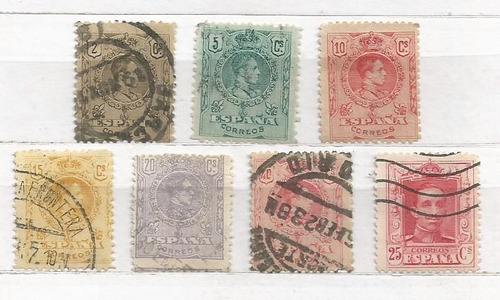 Selos Espanha,7 Selos Antigos Rei Alfonso 1909/30 Usados.