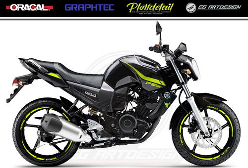 Kit De Calcos Yamaha Fz 16 Carenado + Llantas Amarillo Fluo