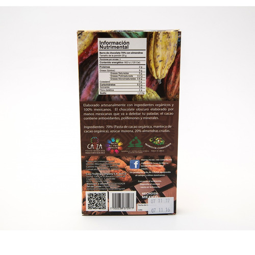 Imagen 2 de 4 de Barra De Chocolate Oscuro Con Almendras Xoco Maya
