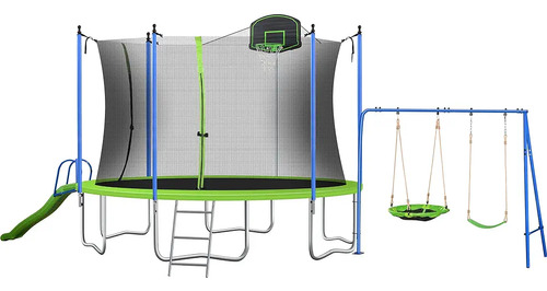 14ft 12ft Trampoline Set With Swing Slide Basketball Hoop An