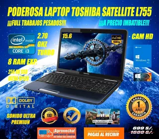 Poderosa Laptop Toshiba Satellite L755 Intel I3 8 Gb Ram Exp