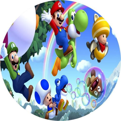 Painel Redondo Para Decoração 1x1 Metro Super Mario 01