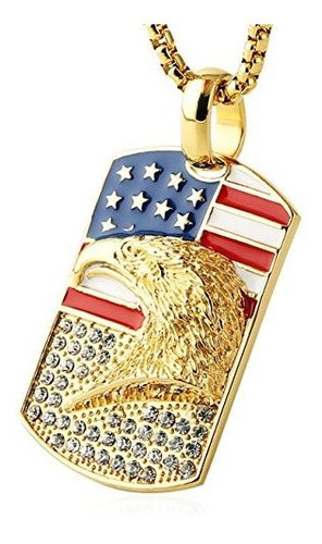 Hzman Men's 18k Gold Plated Stainless Steel 3d Eagle America