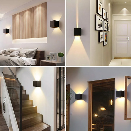4pz Lámpara De Pared Led 6w Impermeable Foco Blanco Cálido Negro