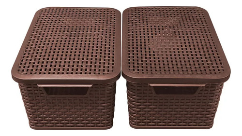 2 Piezas Canasta Rattan Con Tapa Multiusos