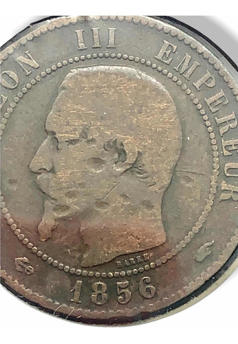 Antigua Moneda Francés 1856 D 10 Cêntimos Cobre Napoleón Iii (Usado)