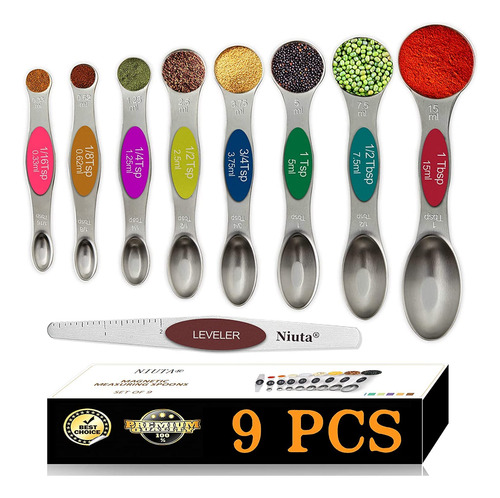 Juego De Cucharas De Medir Magnéticas De Acero Inoxidable 9