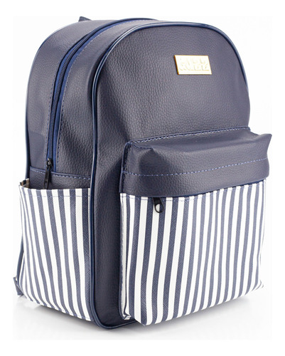 Mochila Bolsa Feminina Pequena Casual Escola Com Chaveiro Cor Azul