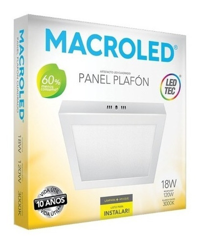 Imagen 3 de 9 de Panel Plafón De Aplicar Cuadrado Blanco 18w Macroled