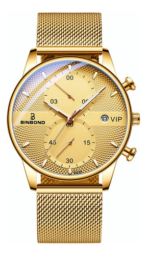 Relojes Impermeables Binbond Con Cronógrafo Y Calendario Color De La Correa Dorado