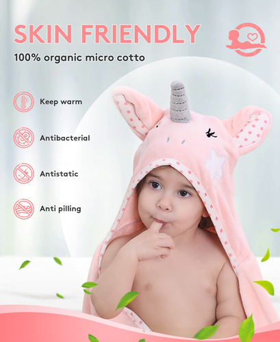 Toalla Con Capucha De Algodón Ultra Suave Para Niños Unicorn