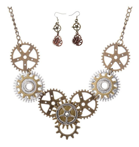 Steampunk Charm Gears Collar Colgante Gears Pendientes