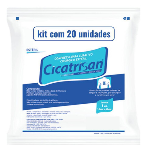 Compressa Cirúrgica Estéril Cicatrisan 10x60 - 20 Unidades
