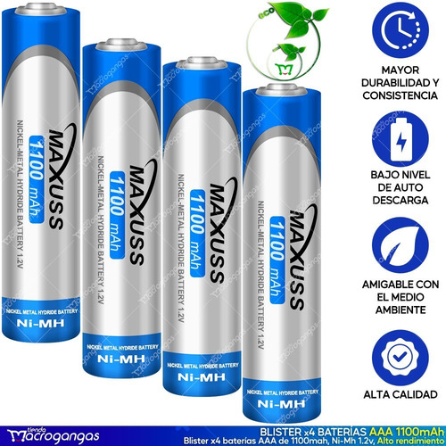 Imagen 2 de 4 de Baterias Pilas Recargables Aaa 1.2v 1100mah Blíster X4