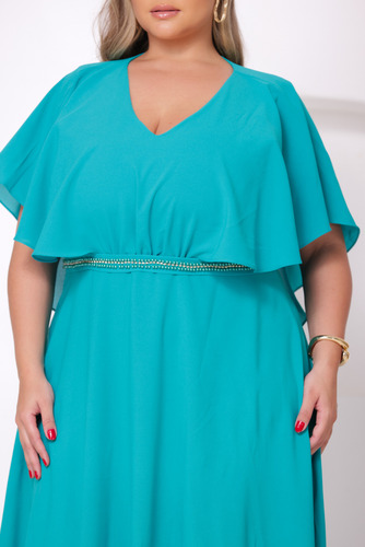 Vestido Plus Size Com Cintinho Strass Na Cintura E Bojo Capa