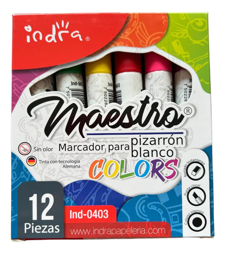 Marcadores Maestro Colores Pizarrón Blanco Indra 12 Pz