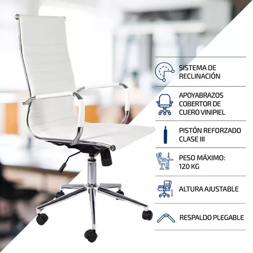 Silla ergonómica de oficina con respaldo plegable metal blanco