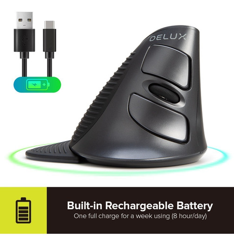 Delux Mouse Vertical Inalámbrico 2.4g Y Bluetooth Recargable