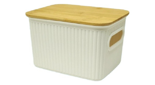 Caja De Plastico Con Tapa Bambu 16x12x10 Cm