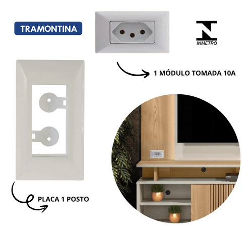Kit 5 Conjunto Tomada De Embutir Para Móveis Planejados 2 P + T 10a 250v Branco Tramontina Aria 57241102