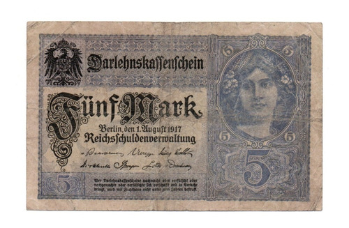 Billete Alemania Imperio 5 Mark P#56 Año 1917
