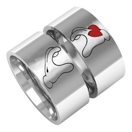 Par Anillos Mickey Mouse Plata .925 Corazón Amor Pareja Boda