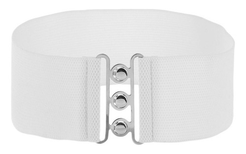 Cinturón Elástico Ancho Con Hebilla Metálica, Cinturilla Cas Color Blanco Talla One Size