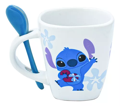 Set Tazas Stitch & Angel Disney Original Cerámica Con Cuchara