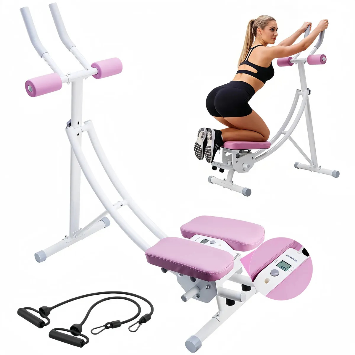 Máquina de Abdominales Plegable con Riel Doble Plegable con Temporizador y 3 Niveles de Resistencia para Entrenamiento Lavanda Joyfox Fit