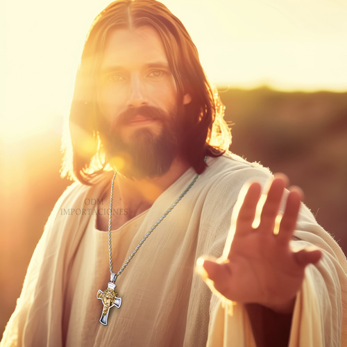 Dije Cristo Católico Estilo Oro Y Plata Incluye Cadena Bicolor Dorado Y Plateado